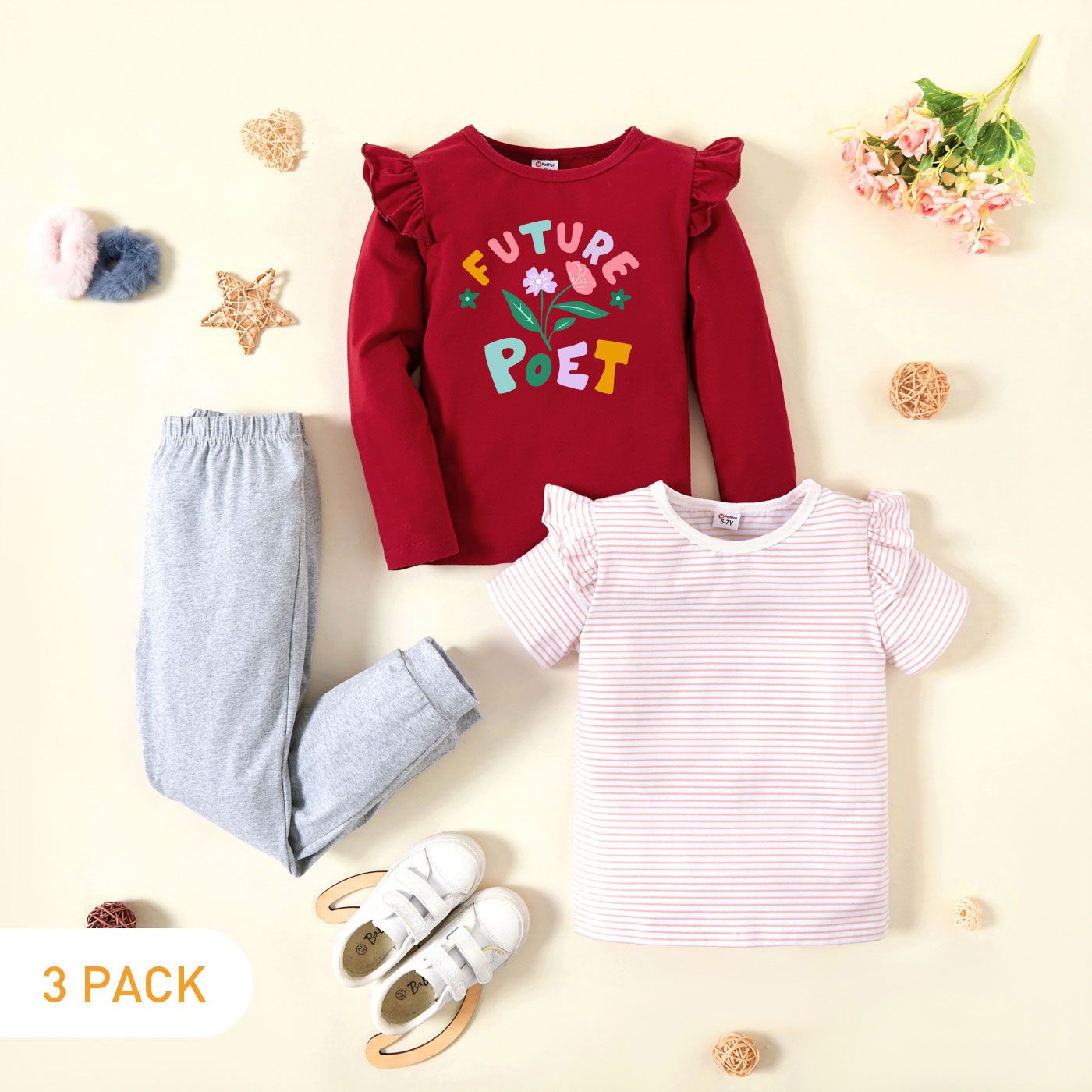 

3-Pack Kids Graphic & Striped Tee Pants Set