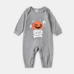 Family Matching Halloween Pumpkin and Glow In The Dark Letter Print Black Long-sleeve Sweatshirts Grey