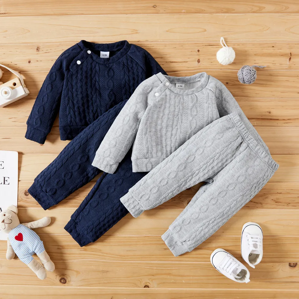 2pcs Baby Boy/Girl Solid Long-sleeve Imitation Knitting Set big image 6