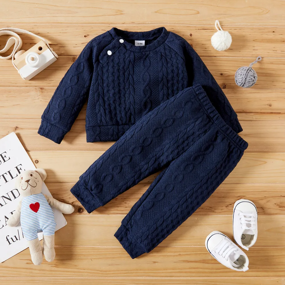 2pcs Baby Boy/Girl Solid Long-sleeve Imitation Knitting Set  big image 1