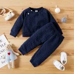 2pcs Baby Boy/Girl Solid Long-sleeve Imitation Knitting Set Dark Blue