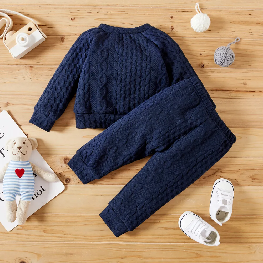 2pcs Baby Boy/Girl Solid Long-sleeve Imitation Knitting Set big image 5