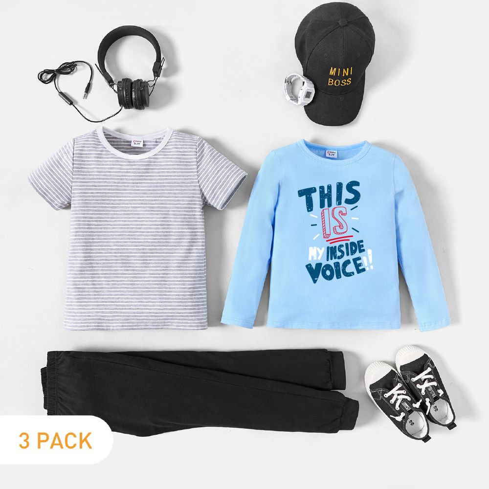 

3-Pack Kids Graphic & Striped Tee Pants Set