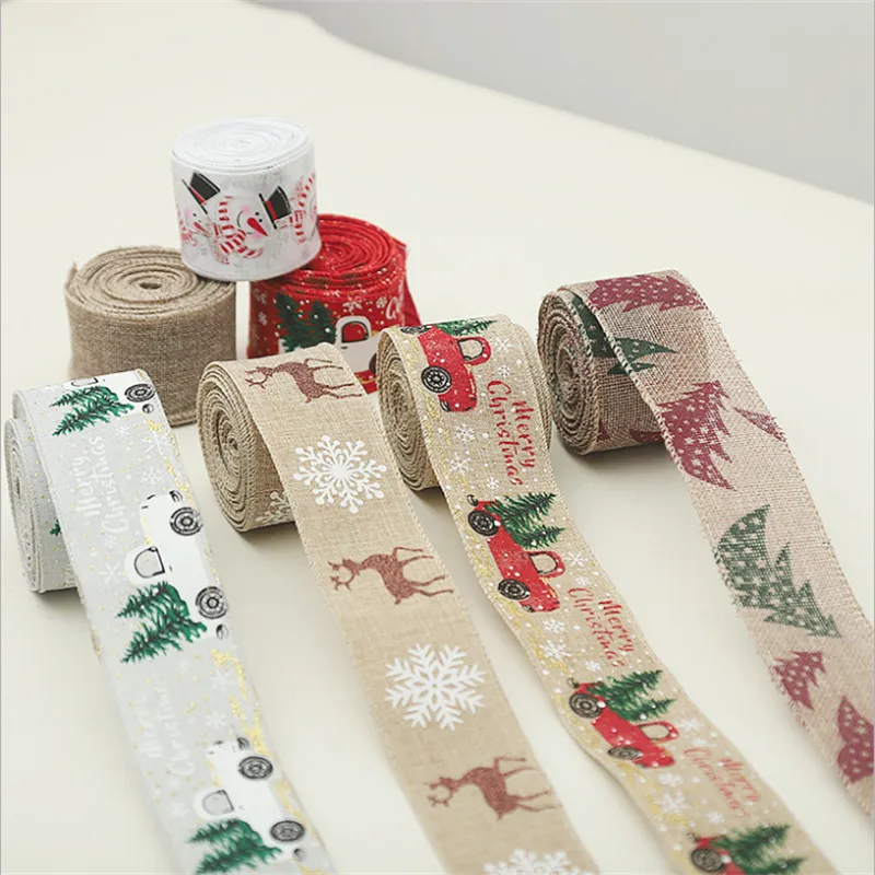 Christmas Decorations Colorful Car Printing Ribbon Christmas Tree Decoration Party Arrangement Gift Wrapping Ribbon  big image 9