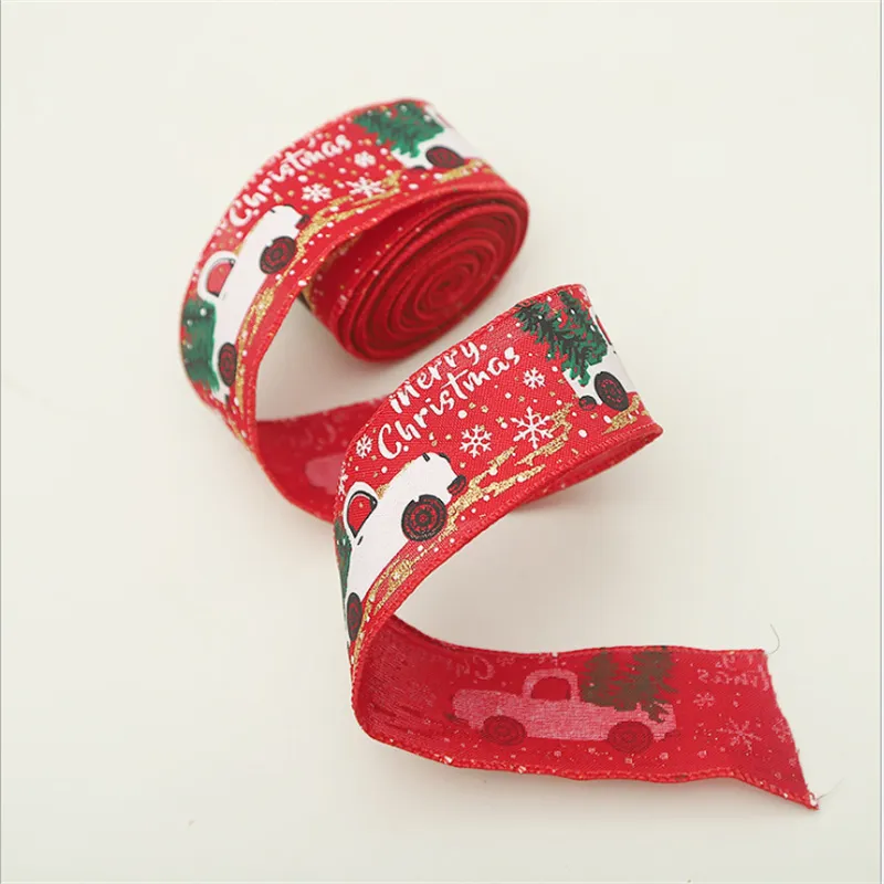 Christmas Decorations Colorful Car Printing Ribbon Christmas Tree Decoration Party Arrangement Gift Wrapping Ribbon  big image 10