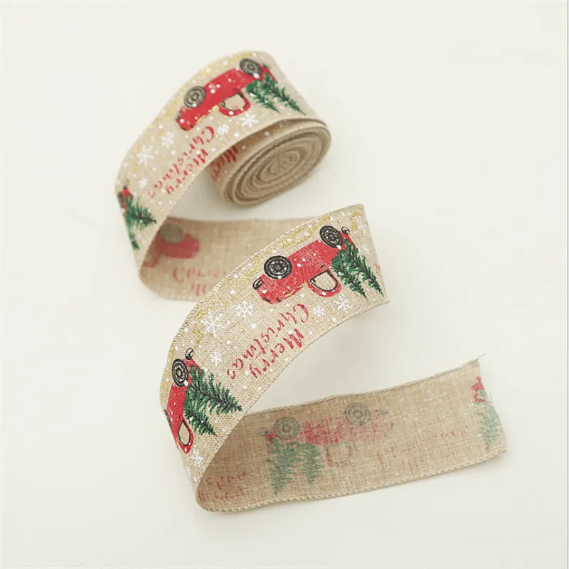 Christmas Decorations Colorful Car Printing Ribbon Christmas Tree Decoration Party Arrangement Gift Wrapping Ribbon big image 11