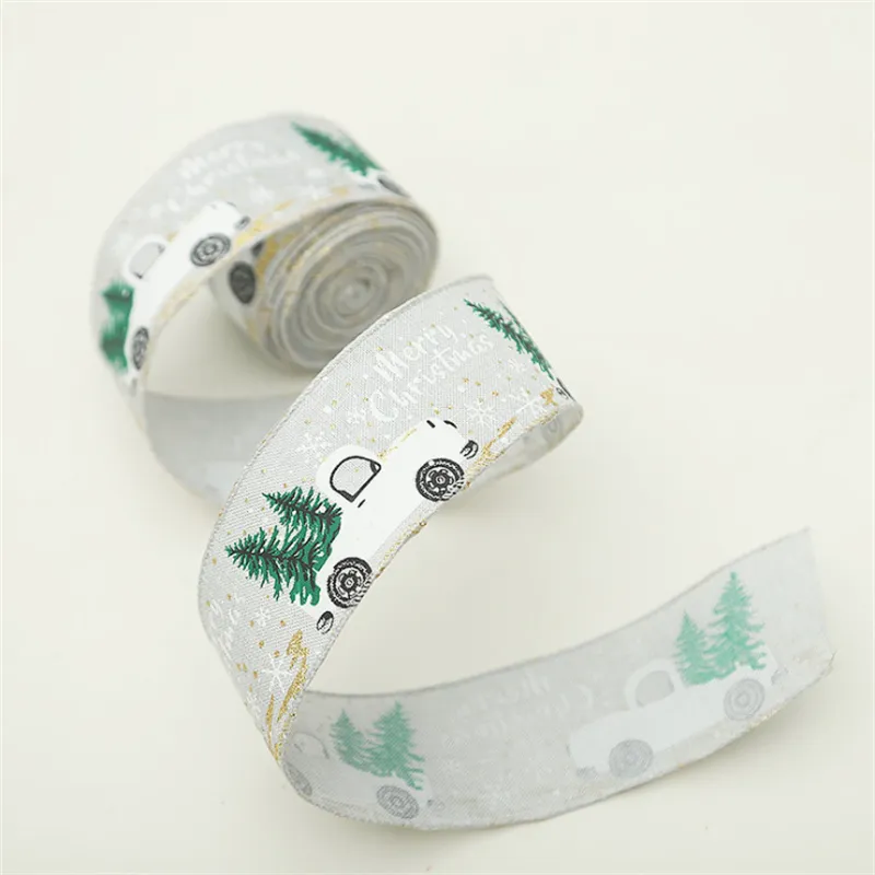 Christmas Decorations Colorful Car Printing Ribbon Christmas Tree Decoration Party Arrangement Gift Wrapping Ribbon  big image 12