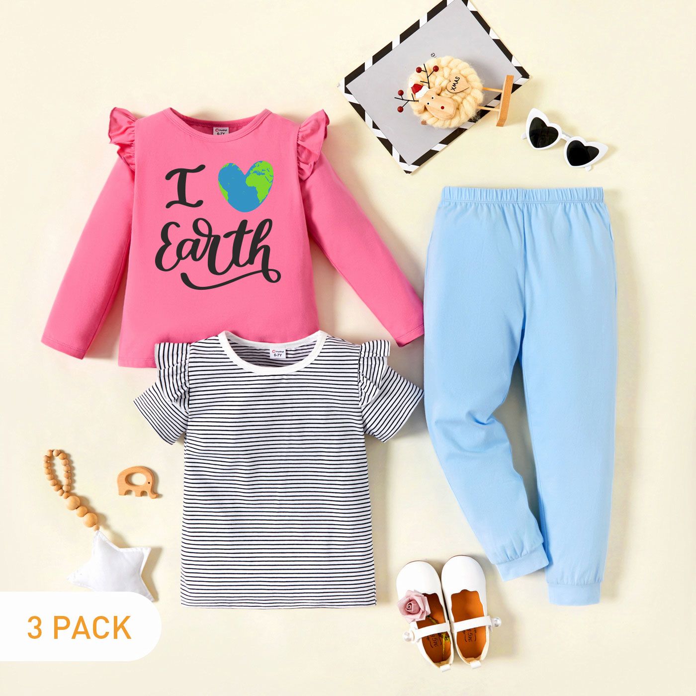 

3-Pack Kids Graphic & Striped Tee Pants Set