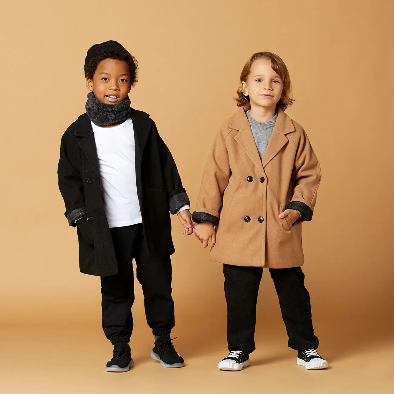 Kleinkind Mädchen/Junge Reverskragen zweireihiger Mantel schwarz big image 1