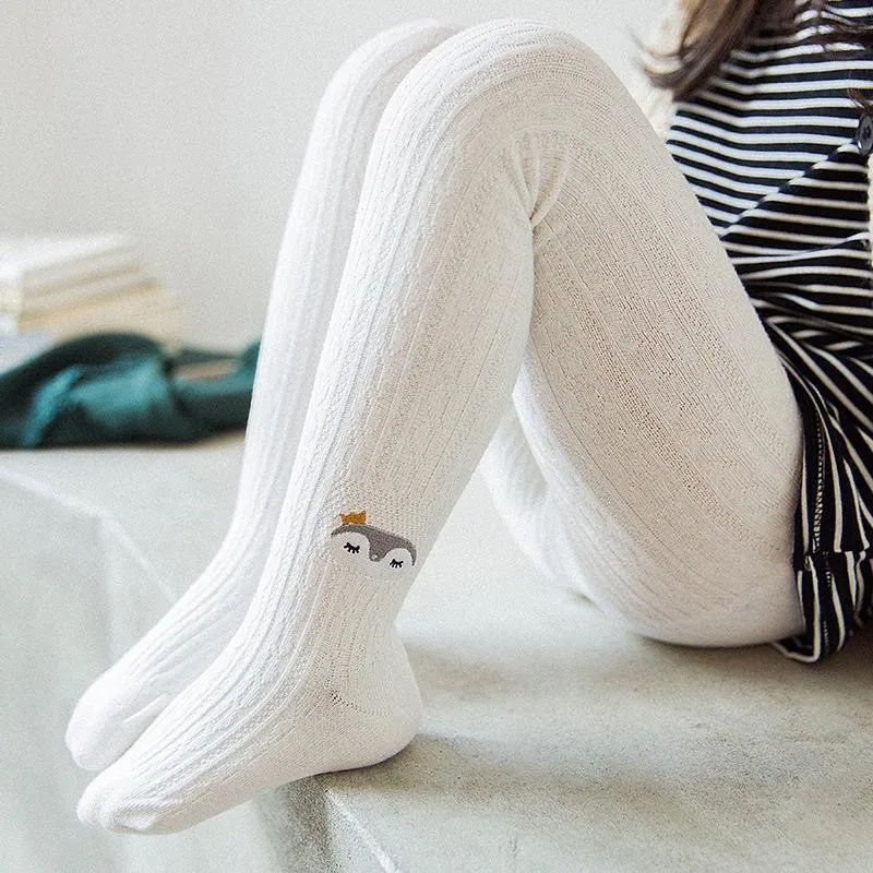 enfant fille renard animal brodé footie leggings en tricot torsadé Blanc big image 1