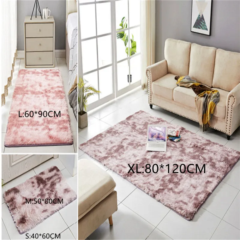 Rainbow Colors Long Hair Tie Dyeing Carpet Bay Window Bedside Mat Soft Area Rugs Shaggy Blanket Gradient Color Living Room Rug Mauve Pink
