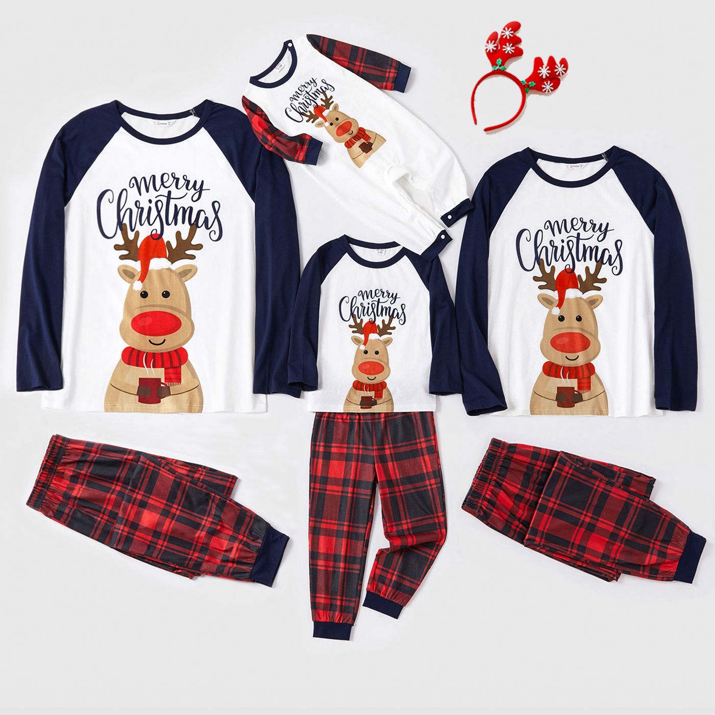 

Family Matching Christmas Elk and Plaid Print Long-sleeve Pajamas Set(Flame Resistant)