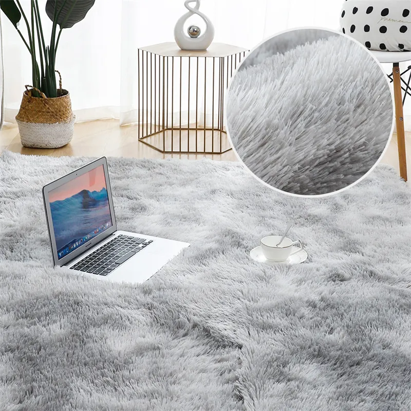 Rainbow Colors Long Hair Tie Dyeing Carpet Bay Window Bedside Mat Soft Area Rugs Shaggy Blanket Gradient Color Living Room Rug Light Grey big image 1