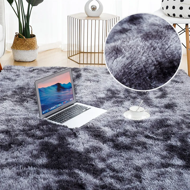Rainbow Colors Long Hair Tie Dyeing Carpet Bay Window Bedside Mat Soft Area Rugs Shaggy Blanket Gradient Color Living Room Rug Light Grey big image 1