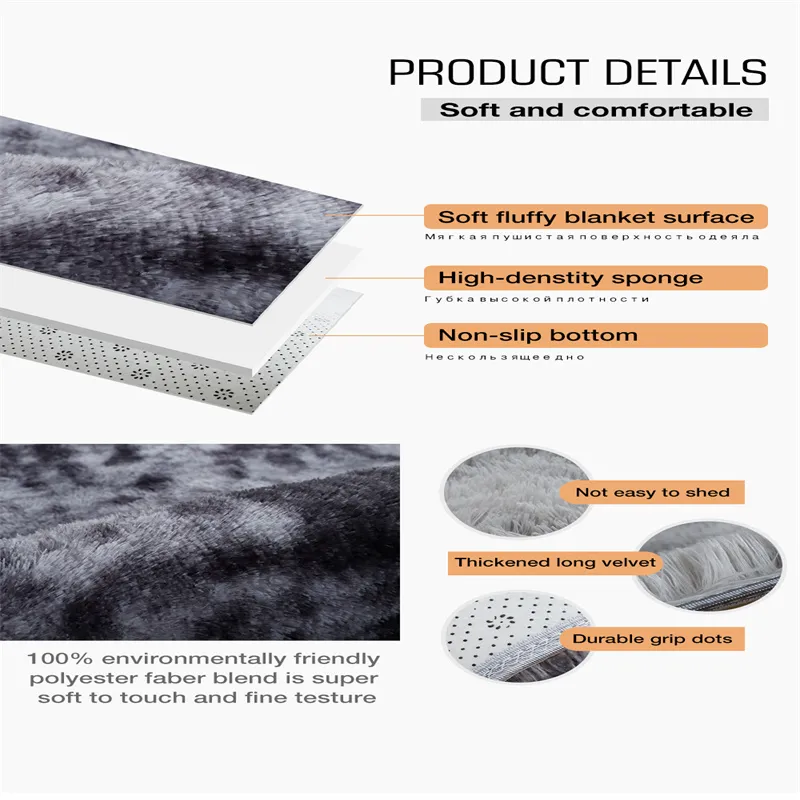 Nordic Tie-dye Gradient Round Carpet Chair Long Hair Bedroom Rug Home Living Room Bedside Mat Computer Entrance Hall Non-slip Dark Grey image 3