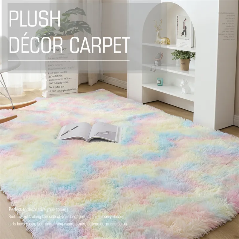 Rainbow Colors Long Hair Tie Dyeing Carpet Bay Window Bedside Mat Soft Area Rugs Shaggy Blanket Gradient Color Living Room Rug big image 7
