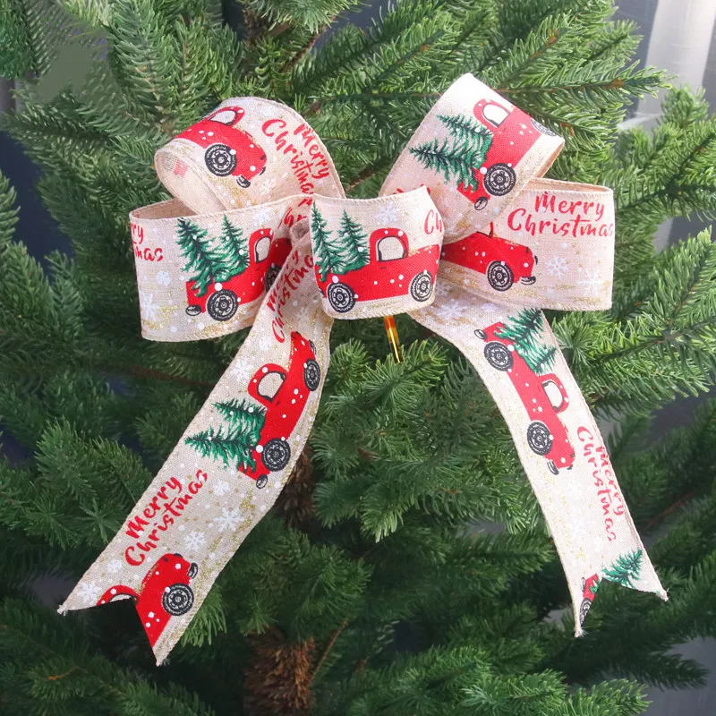 Christmas Decorations Colorful Car Printing Ribbon Christmas Tree Decoration Party Arrangement Gift Wrapping Ribbon big image 2