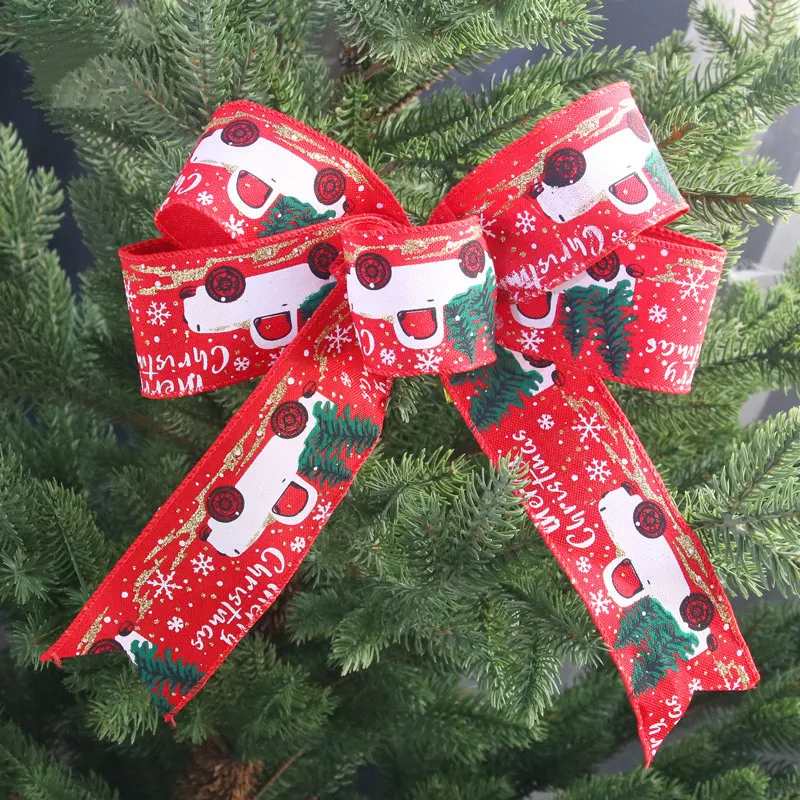 Christmas Decorations Colorful Car Printing Ribbon Christmas Tree Decoration Party Arrangement Gift Wrapping Ribbon big image 3
