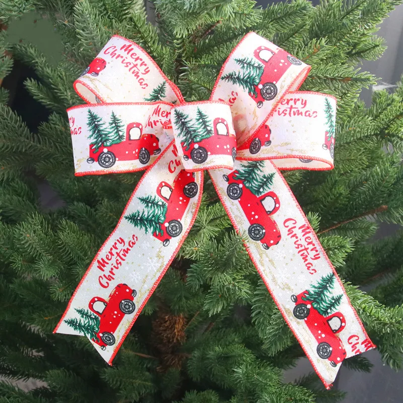Christmas Decorations Colorful Car Printing Ribbon Christmas Tree Decoration Party Arrangement Gift Wrapping Ribbon  big image 5