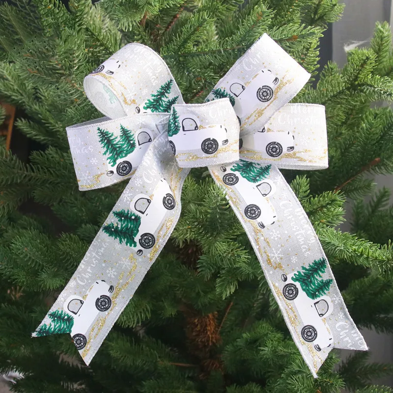 Christmas Decorations Colorful Car Printing Ribbon Christmas Tree Decoration Party Arrangement Gift Wrapping Ribbon big image 4