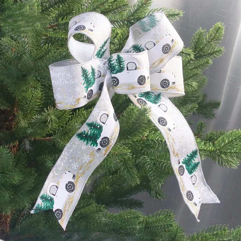 Christmas Decorations Colorful Car Printing Ribbon Christmas Tree Decoration Party Arrangement Gift Wrapping Ribbon big image 6