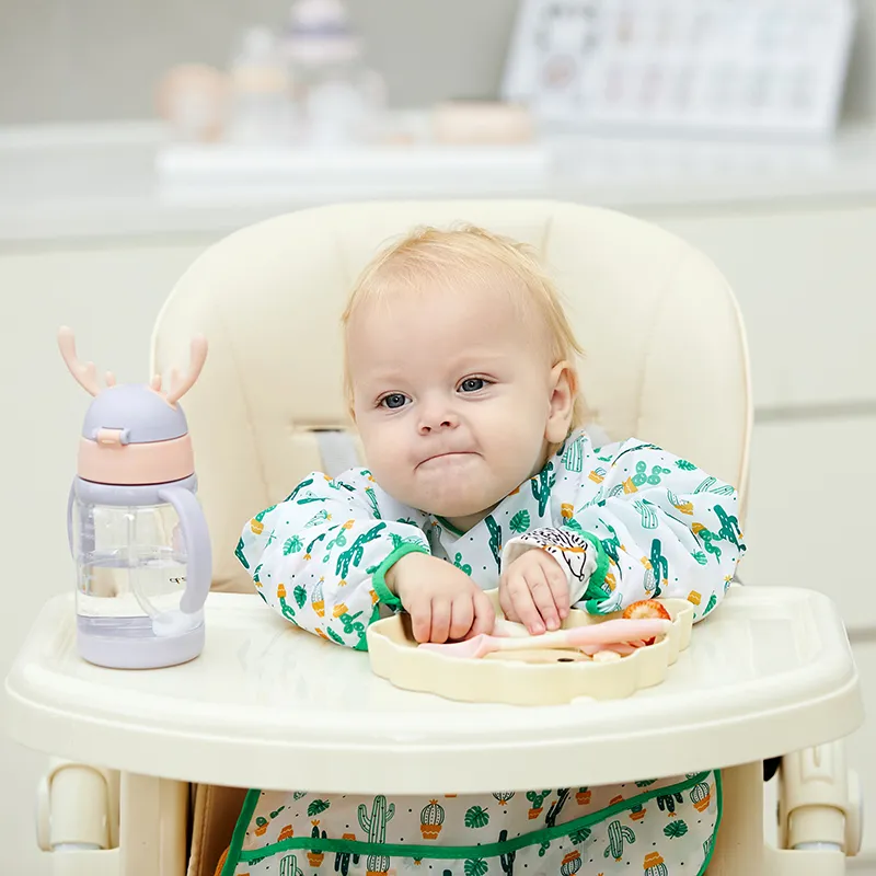 Baby langärmlige wasserdichte Anti-Trage-Kleidung Baby-Esskleider Schutzkleidung mit Reis minzgrün big image 1