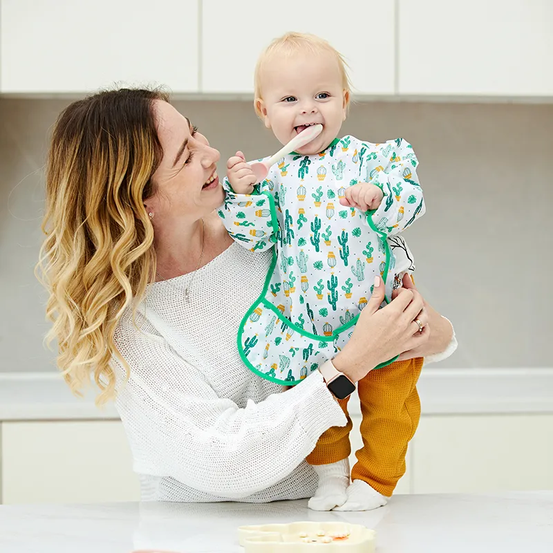 Baby Long-sleeved Waterproof Anti-wearing Clothes Baby Eating Gowns Protective Clothes With Rice Coffee image 6