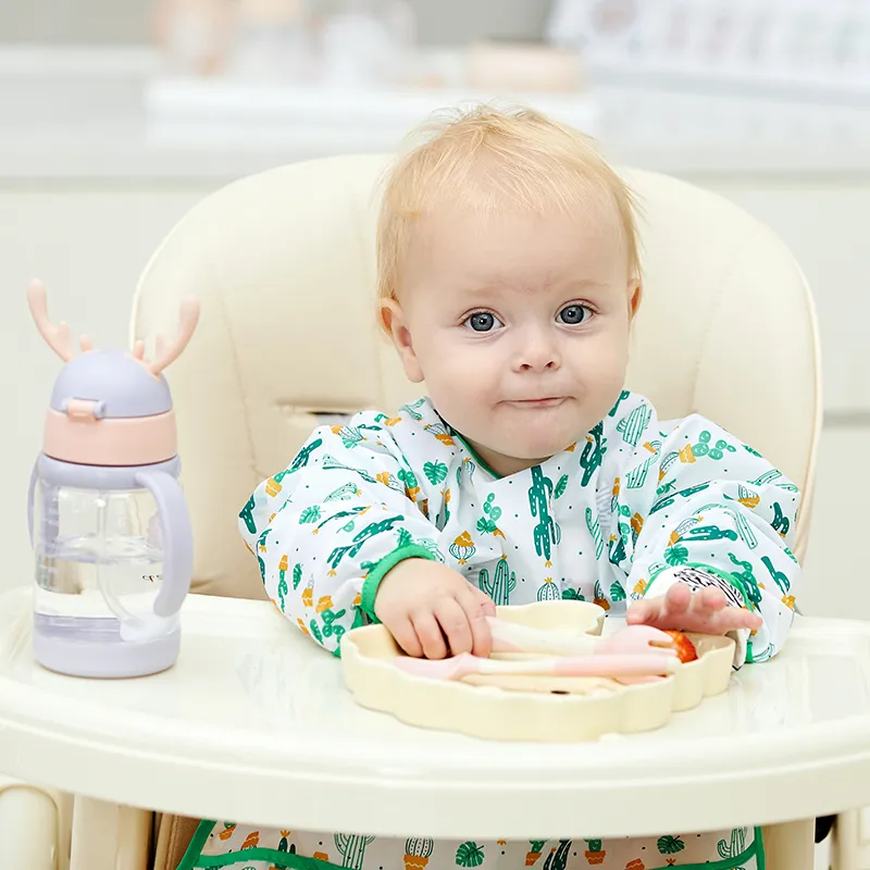 Baby Long-sleeved Waterproof Anti-wearing Clothes Baby Eating Gowns Protective Clothes With Rice Brown image 4