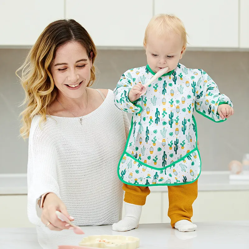 Baby Long-sleeved Waterproof Anti-wearing Clothes Baby Eating Gowns Protective Clothes With Rice Brown image 5