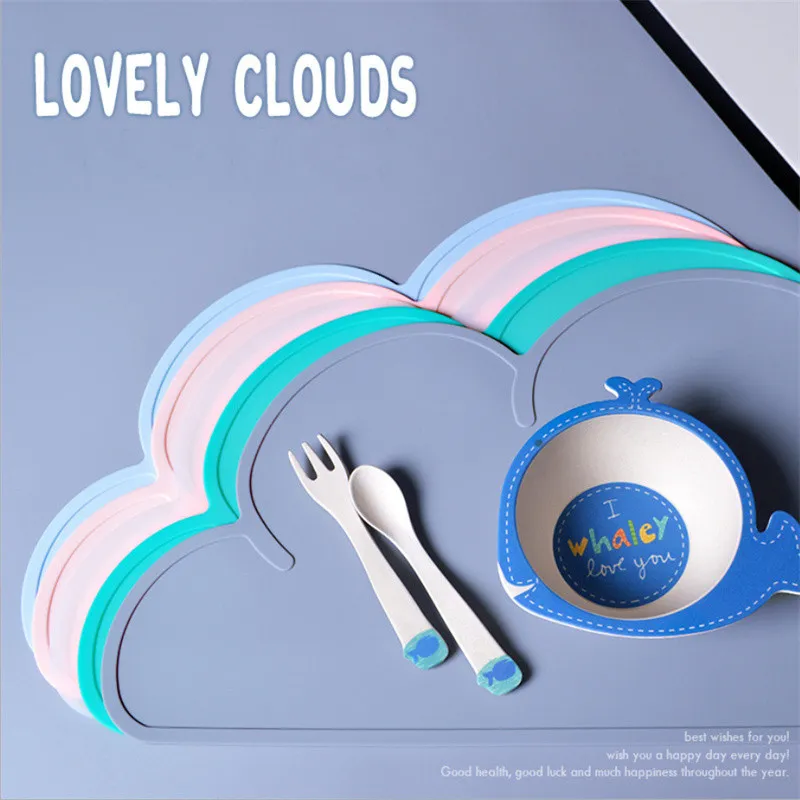 兒童矽膠餐墊雲形防滑餐墊便攜式食品墊餐桌嬰兒幼兒兒童 淺粉 big image 1
