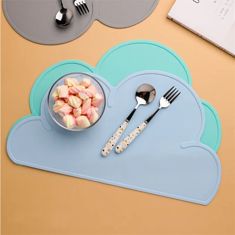 Kids Silicone Placemat Cloud Shape Non-Slip Placemat Portable Food Mat Dining Table for Baby Infants Toddlers Children Light Blue image 6