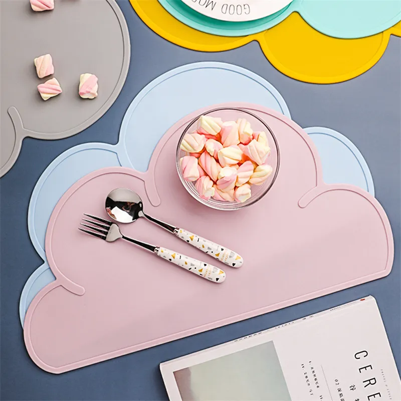 Kids Silicone Placemat Cloud Shape Non-Slip Placemat Portable Food Mat Dining Table for Baby Infants Toddlers Children Light Pink big image 1