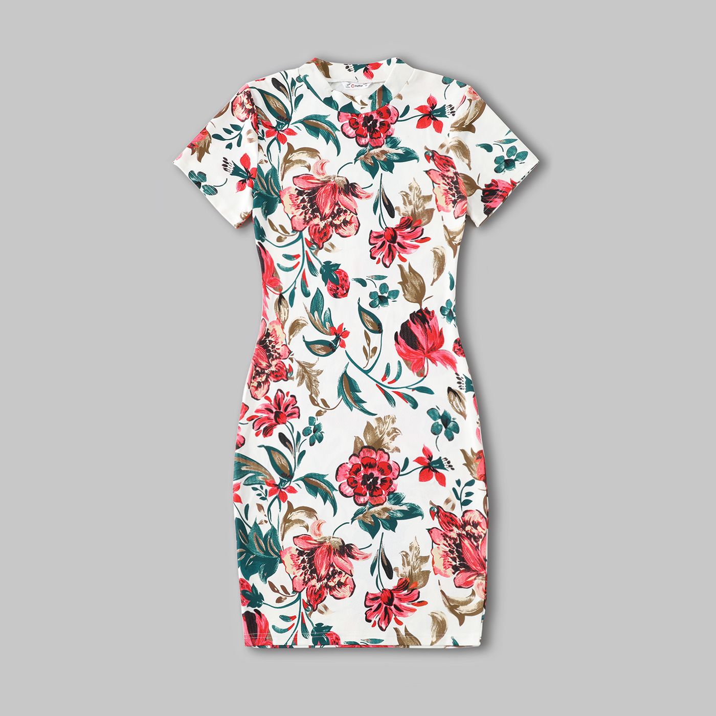 Family Matching All Over Floral Print Short-sleeve Bodycon Dresses And Colorblock T-shirts Sets