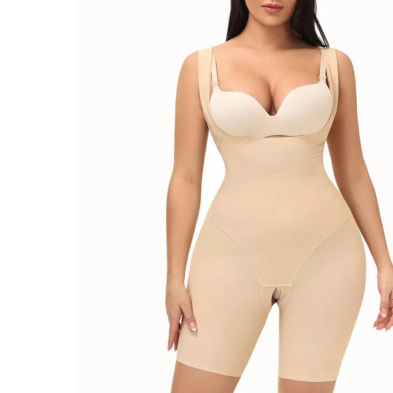 

Women Tummy Control Shapewear Butt Lifter Side Contractile Breast Hight Stretchy Bodysuit Open Bust Mid Thigh Body Shaper Shorts