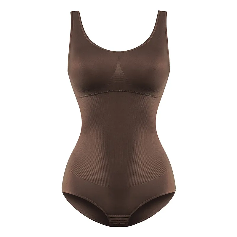 Women Solid Color Stretchy Tank Bodysuit High-Rise Tummy Control Shapewear Seamless Bodysuit Butt Lifter (Without Chest Pad)