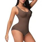 Body feminino regata elástico de cor sólida cintura alta modelador de controle de barriga body sem costura levantador de bumbum (sem almofada no peito) Café