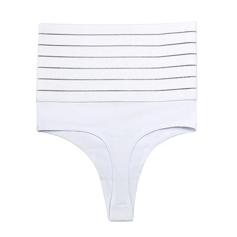 Women Thong Shapewear Striped Butt Lifter Shapewear Tummy Slimmer High Waist Panty Body Shaper Underwear White big image 1