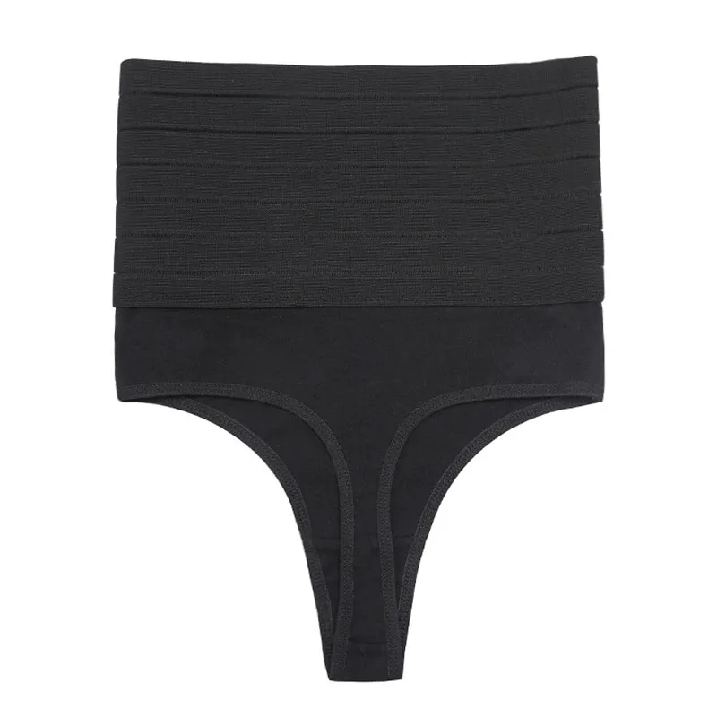 Damen Tanga Shapewear Striped Butt Lifter Shapewear Bauch Slimmer High Waist Panty Body Shaper Unterwäsche schwarz big image 1