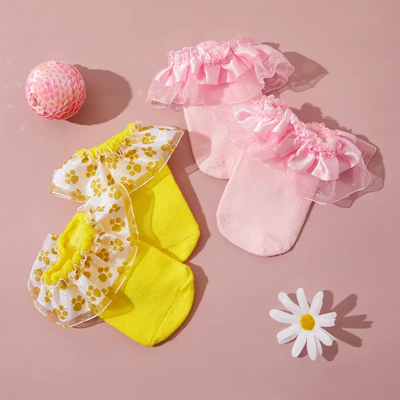 calcetines de color liso con ribete de encaje para bebés y niños pequeños Blanco big image 1