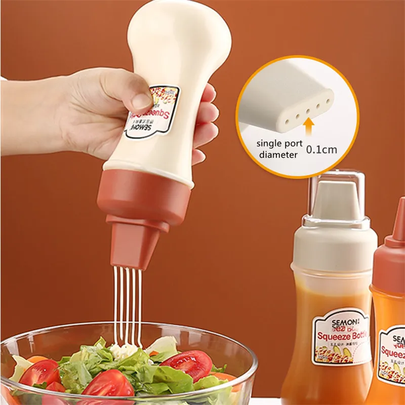 5-hole Sauce Squeeze Bottle Porous Plastic Condiment Container Squeeze Bottles for Ketchup Jam Salad Dressings BBQ Sauce
