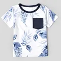 Family Matching Solid V Neck Ruffle Sleeveless Splicing Palm Leaf Print Dresses and Short-sleeve T-shirts Sets  image 5