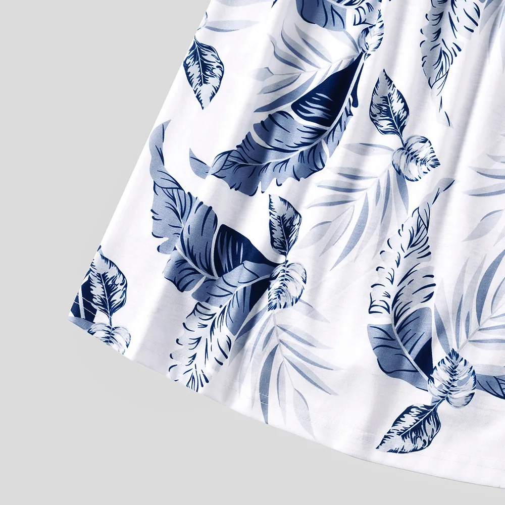 Family Matching Solid V Neck Ruffle Sleeveless Splicing Palm Leaf Print Dresses and Short-sleeve T-shirts Sets big image 11
