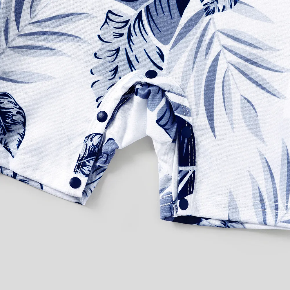 Family Matching Solid V Neck Ruffle Sleeveless Splicing Palm Leaf Print Dresses and Short-sleeve T-shirts Sets big image 4