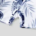 Family Matching Solid V Neck Ruffle Sleeveless Splicing Palm Leaf Print Dresses and Short-sleeve T-shirts Sets  image 4