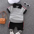 2pcs Toddler Boy Casual Colorblock Striped Polo Shirt and Shorts Set  image 1