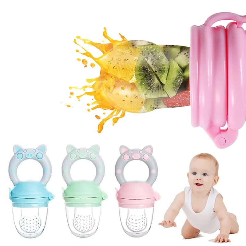 Alimentador de alimentos para bebés Fruta vegetal Masticar alimentador Chupete de silicona Dentición infantil Toy Mordedor Masaje Encías Rosado big image 1