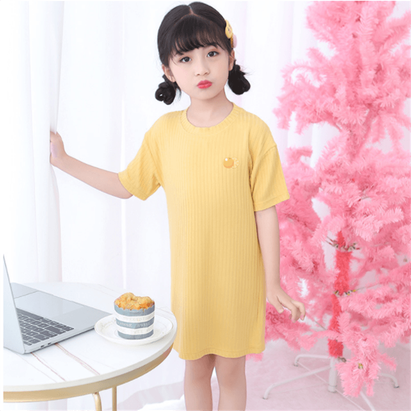 

Kid Girl Strawberry Print Ribbed Long-sleeve Modal Dress