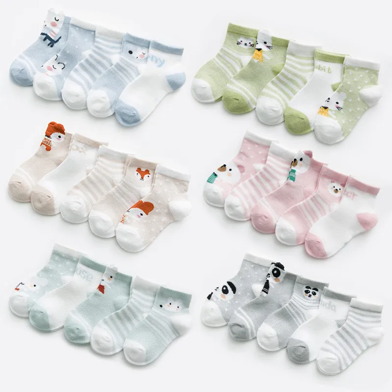 5er-Pack Socken mit Streifenmuster und Tiermuster für Babys / Kleinkinder blau big image 1