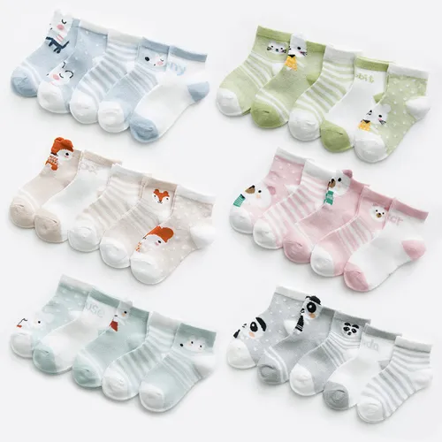 Confezione da 5 paia di calzini con motivo animale a pois a righe per neonati/bambini