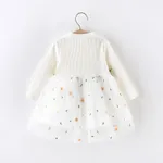 Baby Girl White Ribbed Long-sleeve Splicing Floral Embroidered Mesh Fairy Dress White image 2